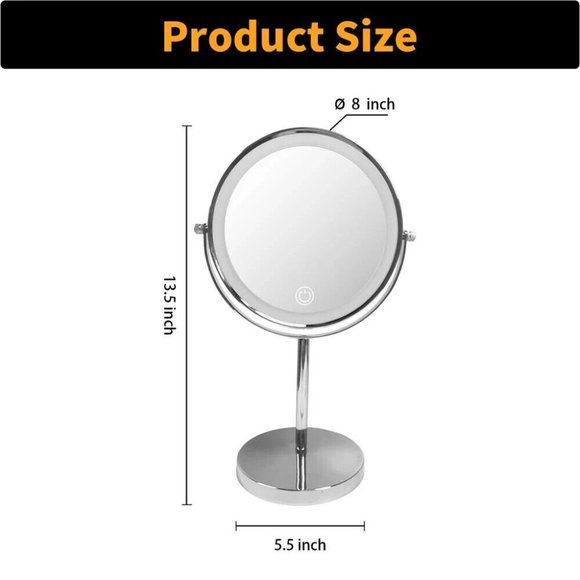 8" Lighted Makeup Mirror, 10X Magnification, Double Sided Dimmable Rechargable - Picture 6 of 6